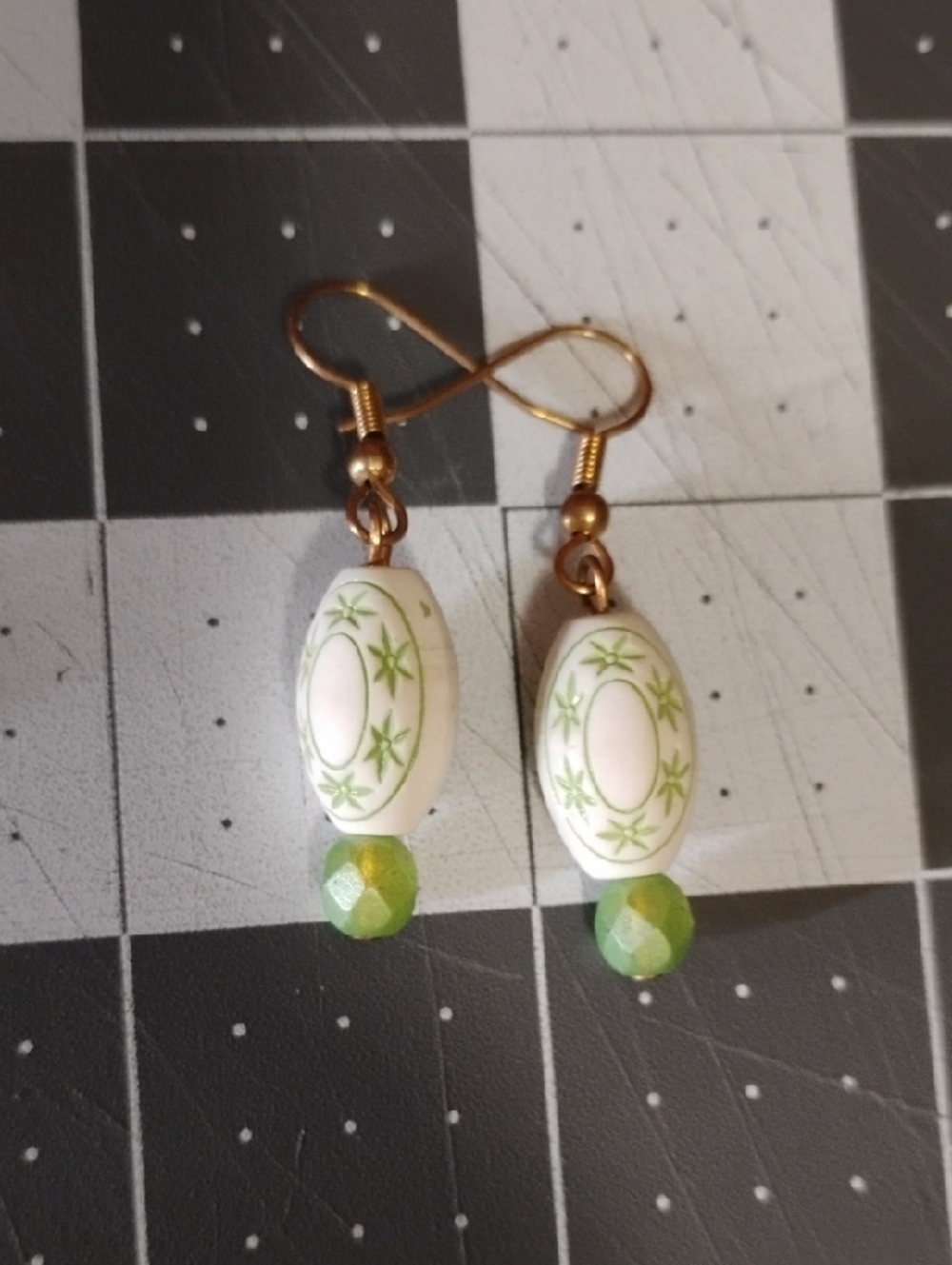 Handcrafted White and Light Green Drop Earrings - Women Jewelry